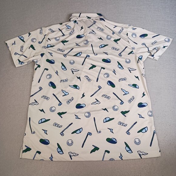 Bad Birdie Men's XL Yard Sale Golf All Over Print Stretch Preppy White Polo - Picture 4 of 7